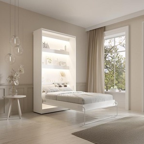 Schrankbett - 120 x 200 cm - Manuelle vertikale Öffnung - Mit LED-Beleuchtung - Weiß - RAPILI