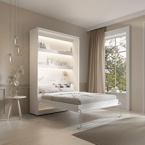 Schrankbett - 140 x 200 cm - Manuelle vertikale Öffnung - Mit LED-Beleuchtung - Weiß - RAPILI