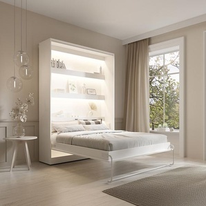 Schrankbett - 160 x 200 cm - Manuelle vertikale Öffnung - Mit LED-Beleuchtung - Weiß - RAPILI