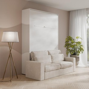 Schrankbett + Sofa - 140 x 200 cm - Manuelle vertikale Öffnung - Mit LED-Beleuchtung - Weiß - RAPILI