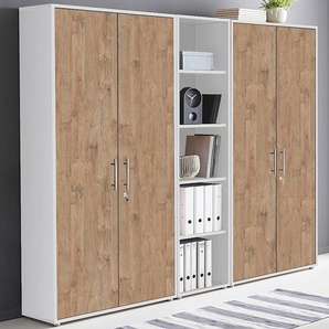 Schrankwand 3-teilig 186cm Weiß/Eiche Sanremo Dekor/Weiß