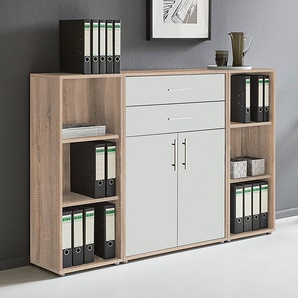 Schrankwand 3-teilig Set A 85 x 114 x 33cm Braun/Eiche Sonoma Dekor/Weiß