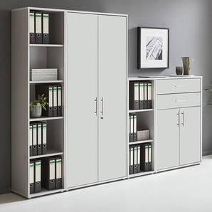 Schrankwand 4-teilig Set C 85 x 186 x 33cm Grau/Lichtgrau/Matt Weiß