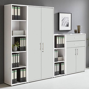 Schrankwand 4-teilig Set C 85 x 186 x 33cm Weiß/Weiß/Matt Weiß