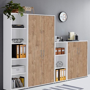 Schrankwand 4-teilig 85 x 186 x 33cm Weiß/Eiche Sanremo Dekor/Weiß