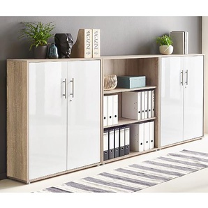 Schrankwand 3-teilig Typ A 85 x 114 x 33cm Braun/Eiche Sonoma Dekor/Hochglanz Weiß