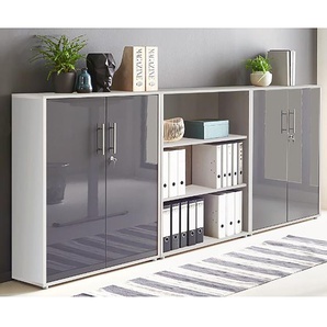 Schrankwand 3-teilig Typ A 85 x 114 x 33cm Grau/Lichtgrau/Hochglanz Anthrazit