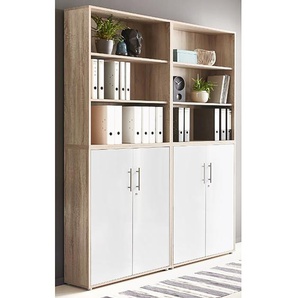 Schrankwand 4-teilig Typ A 85 x 114 x 33cm Braun/Eiche Sonoma Dekor/Weiß