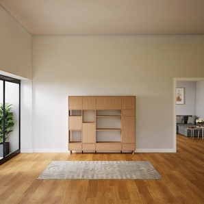 Schrankwand Eiche - Moderne Wohnwand: Schubladen in Eiche & Türen in Eiche - Hochwertige Materialien - 192 x 168 x 34 cm, Konfigurator