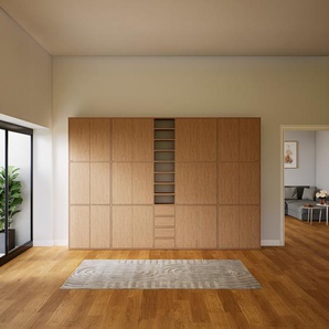 Schrankwand Eiche - Moderne Wohnwand: Schubladen in Eiche & Türen in Eiche - Hochwertige Materialien - 339 x 233 x 34 cm, Konfigurator