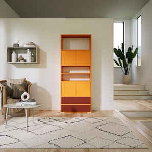 Schrankwand Gelb - Moderne Wohnwand: Schubladen in Terrakotta & Türen in Gelb - Hochwertige Materialien - 77 x 196 x 34 cm, Konfigurator