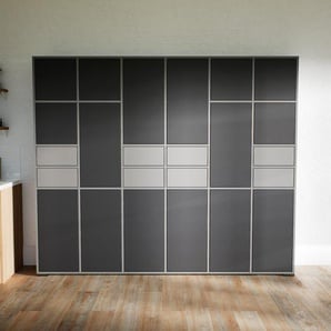Schrankwand Graphitgrau - Moderne Wohnwand: Schubladen in Grau & Türen in Graphitgrau - Hochwertige Materialien - 233 x 196 x 34 cm, Konfigurator