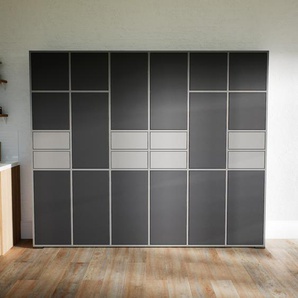 Schrankwand Graphitgrau - Moderne Wohnwand: Schubladen in Grau & Türen in Graphitgrau - Hochwertige Materialien - 233 x 196 x 34 cm, Konfigurator