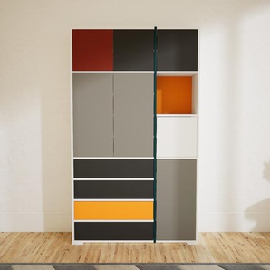 Schrankwand Grau - Moderne Wohnwand: Schubladen in Graphitgrau & Türen in Grau - Hochwertige Materialien - 115 x 196 x 34 cm, Konfigurator