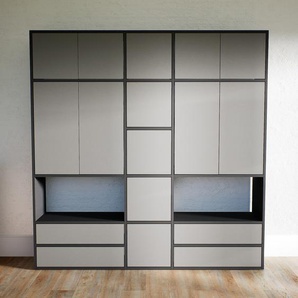 Schrankwand Grau - Moderne Wohnwand: Schubladen in Grau & Türen in Grau - Hochwertige Materialien - 190 x 195 x 34 cm, Konfigurator