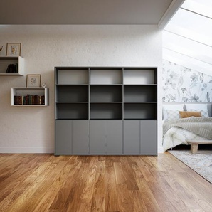 Schrankwand Grau - Moderne Wohnwand: Türen in Grau - Hochwertige Materialien - 226 x 196 x 34 cm, Konfigurator