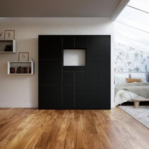 Schrankwand Schwarz - Moderne Wohnwand: Schubladen in Schwarz & Türen in Schwarz - Hochwertige Materialien - 226 x 233 x 34 cm, Konfigurator