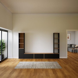 Schrankwand Schwarz - Moderne Wohnwand: Türen in Schwarz - Hochwertige Materialien - 303 x 196 x 34 cm, Konfigurator