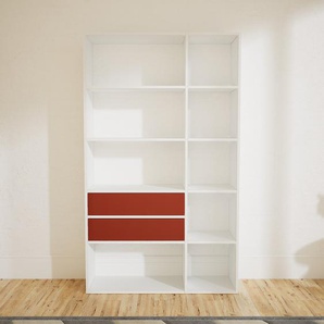 Schrankwand Weiß - Moderne Wohnwand: Schubladen in Terrakotta - Hochwertige Materialien - 115 x 195 x 34 cm, Konfigurator