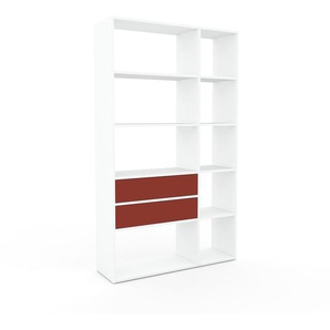 Schrankwand Weiß - Moderne Wohnwand: Schubladen in Terrakotta - Hochwertige Materialien - 115 x 195 x 34 cm, Konfigurator
