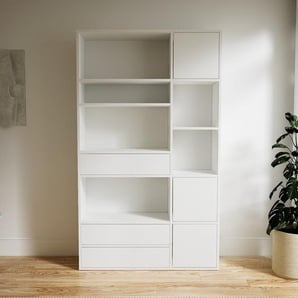 Schrankwand Weiß - Moderne Wohnwand: Schubladen in Weiß & Türen in Weiß - Hochwertige Materialien - 115 x 195 x 34 cm, Konfigurator