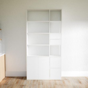 Schrankwand Weiß - Moderne Wohnwand: Schubladen in Weiß & Türen in Weiß - Hochwertige Materialien - 115 x 233 x 34 cm, Konfigurator
