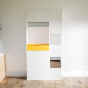 Schrankwand Weiß - Moderne Wohnwand: Schubladen in Weiß & Türen in Weiß - Hochwertige Materialien - 115 x 233 x 34 cm, Konfigurator