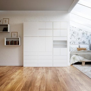 Schrankwand Weiß - Moderne Wohnwand: Schubladen in Weiß & Türen in Weiß - Hochwertige Materialien - 226 x 233 x 34 cm, Konfigurator