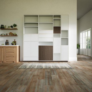 Schrankwand Weiß - Moderne Wohnwand: Schubladen in Weiß & Türen in Weiß - Hochwertige Materialien - 228 x 238 x 34 cm, Konfigurator