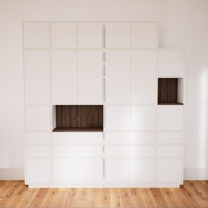 Schrankwand Weiß - Moderne Wohnwand: Schubladen in Weiß & Türen in Weiß - Hochwertige Materialien - 228 x 238 x 34 cm, Konfigurator