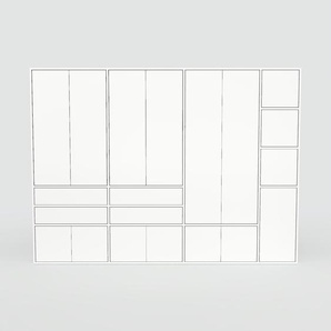 Schrankwand Weiß - Moderne Wohnwand: Schubladen in Weiß & Türen in Weiß - Hochwertige Materialien - 264 x 195 x 53 cm, Konfigurator