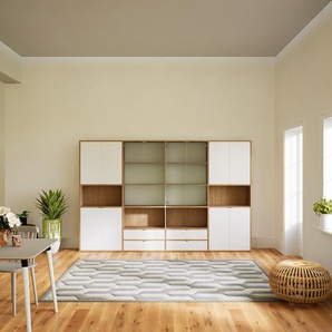 Schrankwand Weiß - Moderne Wohnwand: Schubladen in Weiß & Türen in Weiß - Hochwertige Materialien - 300 x 195 x 37 cm, Konfigurator