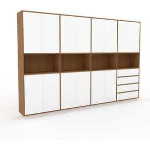 Schrankwand Weiß - Moderne Wohnwand: Schubladen in Weiß & Türen in Weiß - Hochwertige Materialien - 300 x 200 x 34 cm, Konfigurator