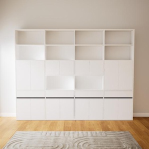 Schrankwand Weiß - Moderne Wohnwand: Schubladen in Weiß & Türen in Weiß - Hochwertige Materialien - 300 x 233 x 34 cm, Konfigurator