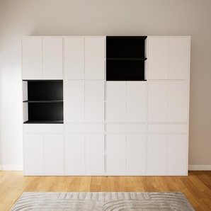 Schrankwand Weiß - Moderne Wohnwand: Schubladen in Weiß & Türen in Weiß - Hochwertige Materialien - 300 x 252 x 34 cm, Konfigurator