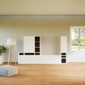 Schrankwand Weiß - Moderne Wohnwand: Schubladen in Weiß & Türen in Weiß - Hochwertige Materialien - 341 x 195 x 34 cm, Konfigurator