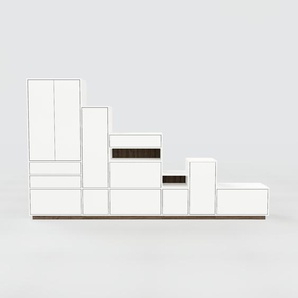 Schrankwand Weiß - Moderne Wohnwand: Schubladen in Weiß & Türen in Weiß - Hochwertige Materialien - 341 x 200 x 53 cm, Konfigurator