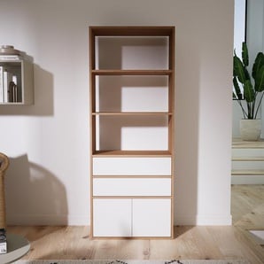Schrankwand Weiß - Moderne Wohnwand: Schubladen in Weiß & Türen in Weiß - Hochwertige Materialien - 77 x 195 x 34 cm, Konfigurator