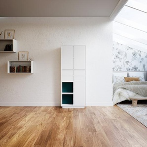 Schrankwand Weiß - Moderne Wohnwand: Schubladen in Weiß & Türen in Weiß - Hochwertige Materialien - 79 x 200 x 34 cm, Konfigurator