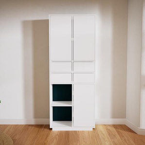Schrankwand Weiß - Moderne Wohnwand: Schubladen in Weiß & Türen in Weiß - Hochwertige Materialien - 79 x 200 x 34 cm, Konfigurator