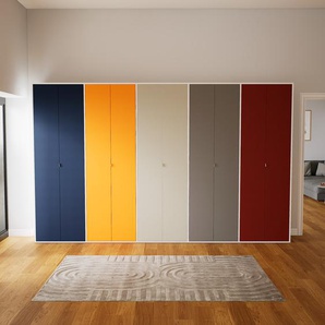 Schrankwand Weiß - Moderne Wohnwand: Türen in Blau - Hochwertige Materialien - 375 x 233 x 47 cm, Konfigurator