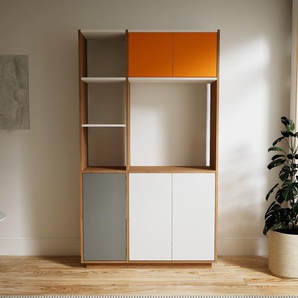 Schrankwand Weiß - Moderne Wohnwand: Türen in Gelb - Hochwertige Materialien - 115 x 200 x 34 cm, Konfigurator