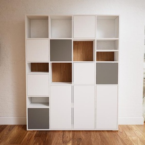 Schrankwand Weiß - Moderne Wohnwand: Türen in Weiß - Hochwertige Materialien - 156 x 196 x 34 cm, Konfigurator
