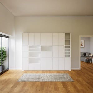 Schrankwand Weiß - Moderne Wohnwand: Türen in Weiß - Hochwertige Materialien - 303 x 234 x 34 cm, Konfigurator
