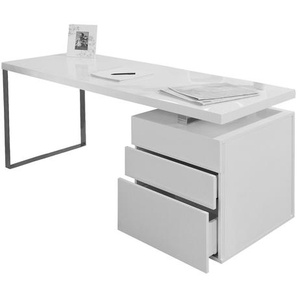 Schreibtisch 140x70x76 cm, weiß, hochglanz lackiert, inkl. Container mit 3 Schubladen - Bürotisch, Computertisch