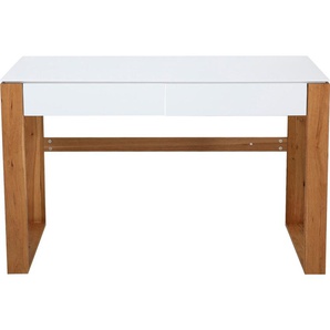Schreibtisch ANDAS Herdis Tische Gr. B/H/T: 120 cm x 75 cm x 60 cm, 2 Schubladen, weiß (weiß, natur, weiß) Schreibtische mit 2 grifflosen Schubladen