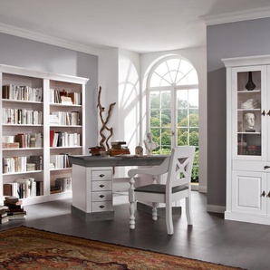 Massiver Schreibtisch 143 cm 143 x 77 x 65cm Grau/Weiß/Kiefer Weiß/Kiefer Grau