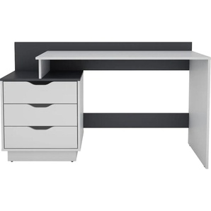 Schreibtisch BYLIVING Bern, moderner Computertisch Tische Gr. B/H/T: 112,2 cm x 83,5 cm x 50 cm, grau (weiß, anthrazit, weiß, weiß) Schreibtische mit viel Stauraum, Breite 138cm, rechts oder links montierbar