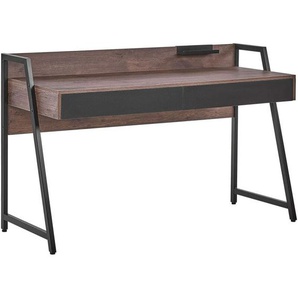 Schreibtisch dunkler Holzfarbton Spanplatte/Metall 100x50 cm 2 Schublade Büro Kinderzimmner Schule