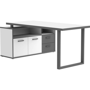 Schreibtisch FORTE Keflav Tische Gr. B/H/T: 160 cm x 74,1 cm x 75 cm, weiß (weiß, uni wolfram grau, weiß, grau) Schreibtische